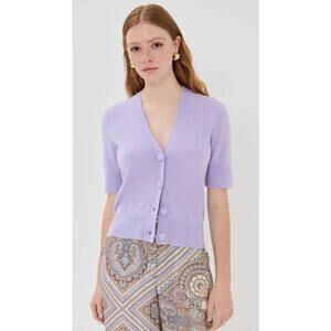 NEW, Veronica Beard Solene Cashmere Short-Sleeve Cardigan in Lilac Size S #S7465